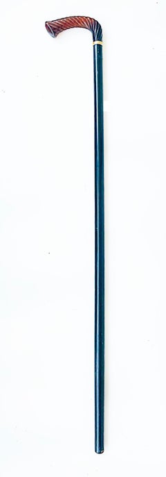 Antique Amber Handle with Gold Band Wood Walking Stick