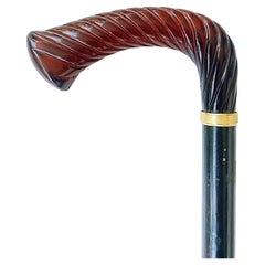 Used Amber Handle with Gold Band Wood Walking Stick