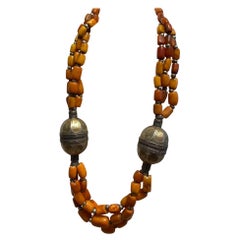 Antique Amber Necklace Yemen Afghanistan 18/19th Century Islamic Art silver