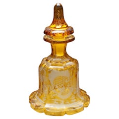 Antique Amber Orange Bohemian Cut Crystal Perfume Bottle with Lid