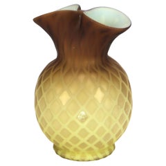 Antike Bernstein-Satin-Glas-Doppelvase mit Diamant-Steppmuster, um 1890