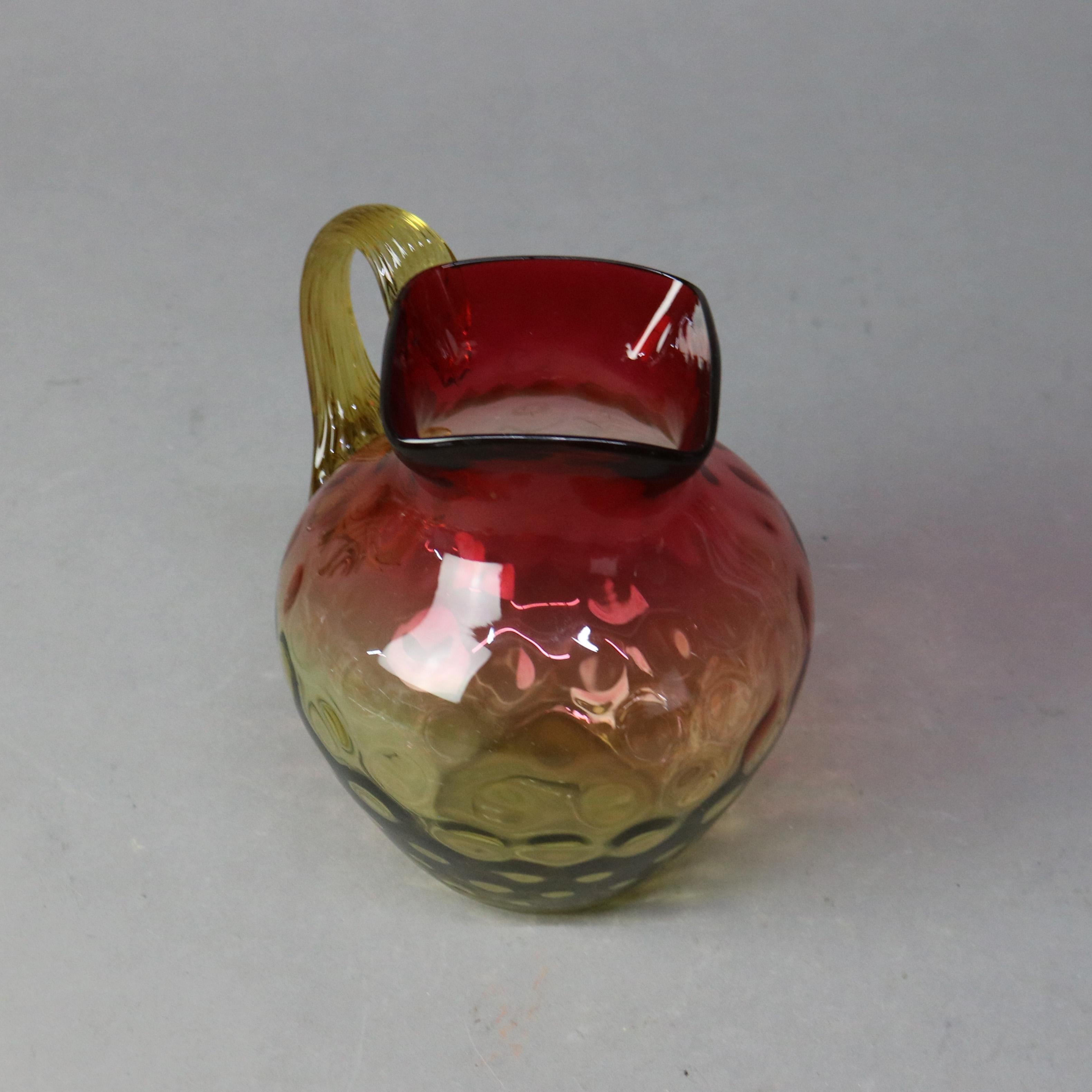 Antique Amberina Coinspot Glass Water or Juice Pitcher C1900 In Good Condition In Big Flats, NY
