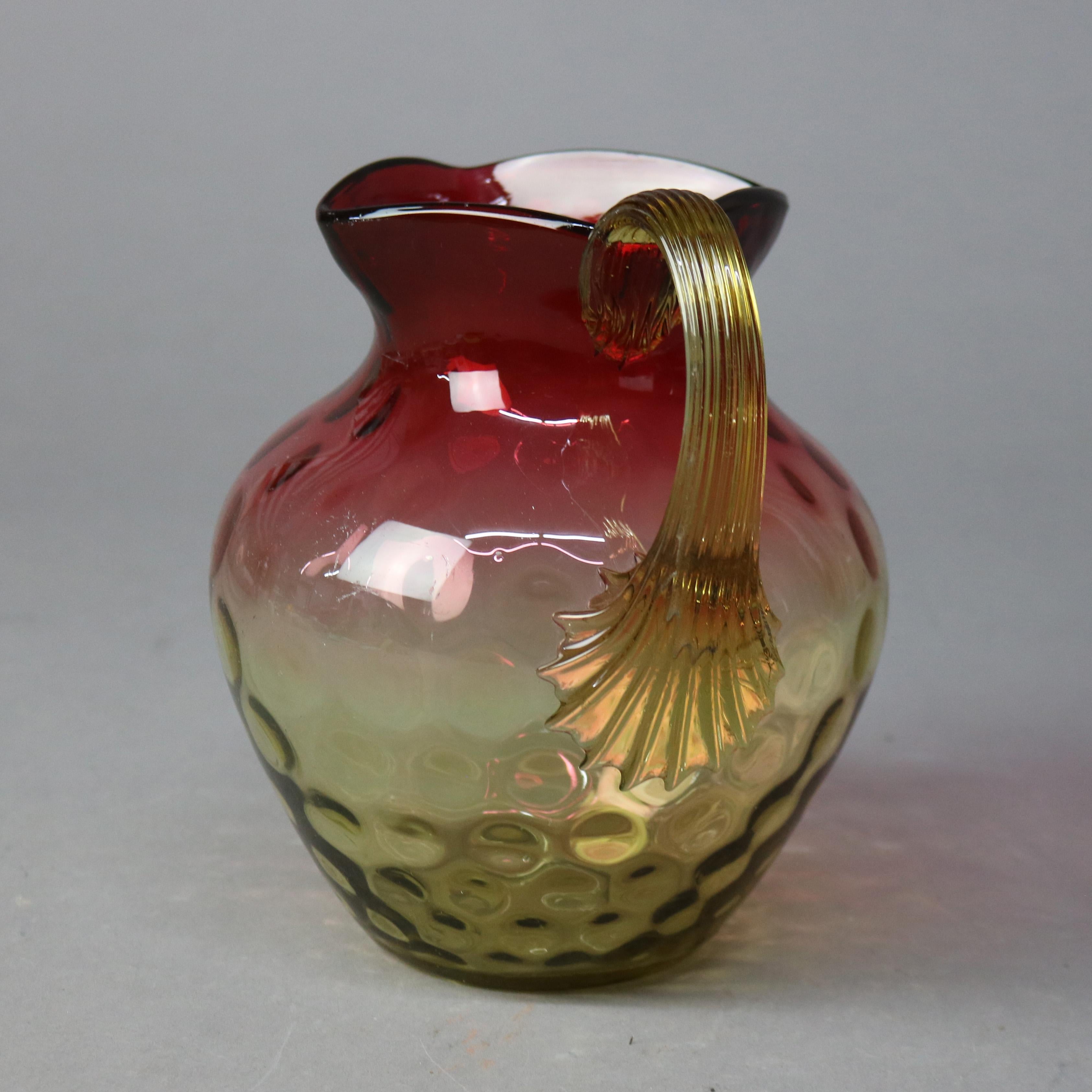 Art Glass Antique Amberina Coinspot Glass Water or Juice Pitcher C1900