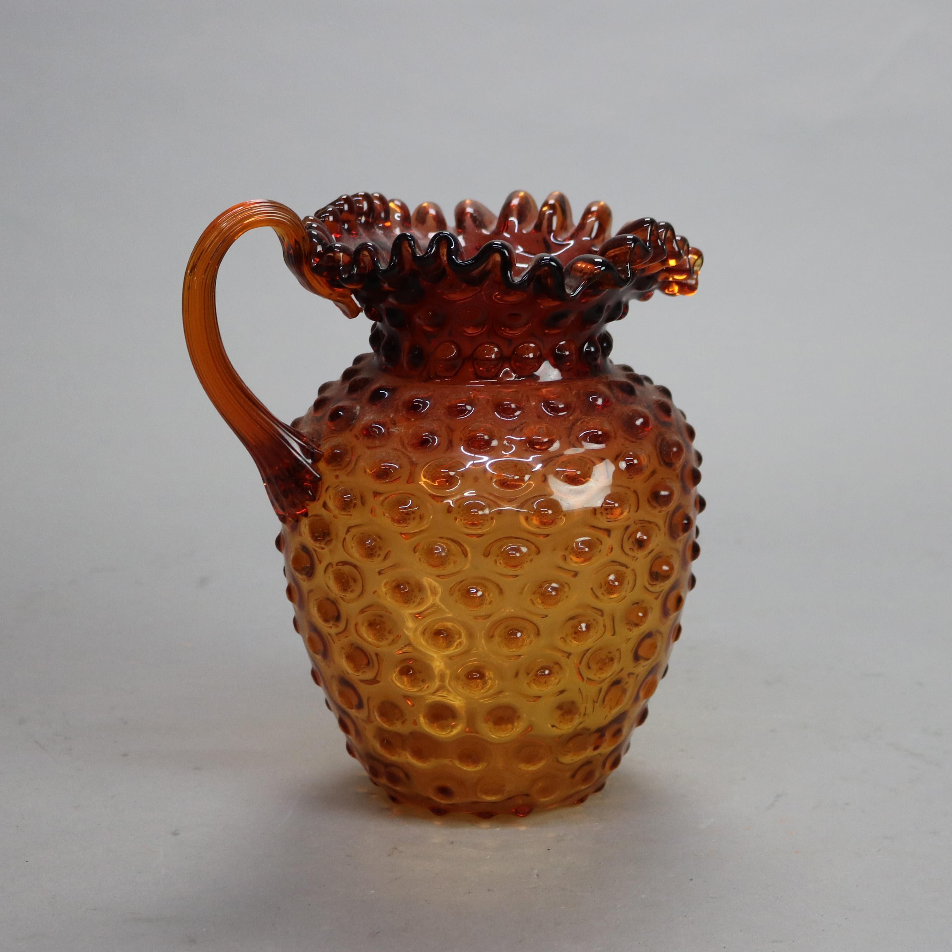 Antique Amberina Fluted Hobnail Art Glass Juice, Iced Tea or Water Pitcher C1890

Measures - 8 1/2