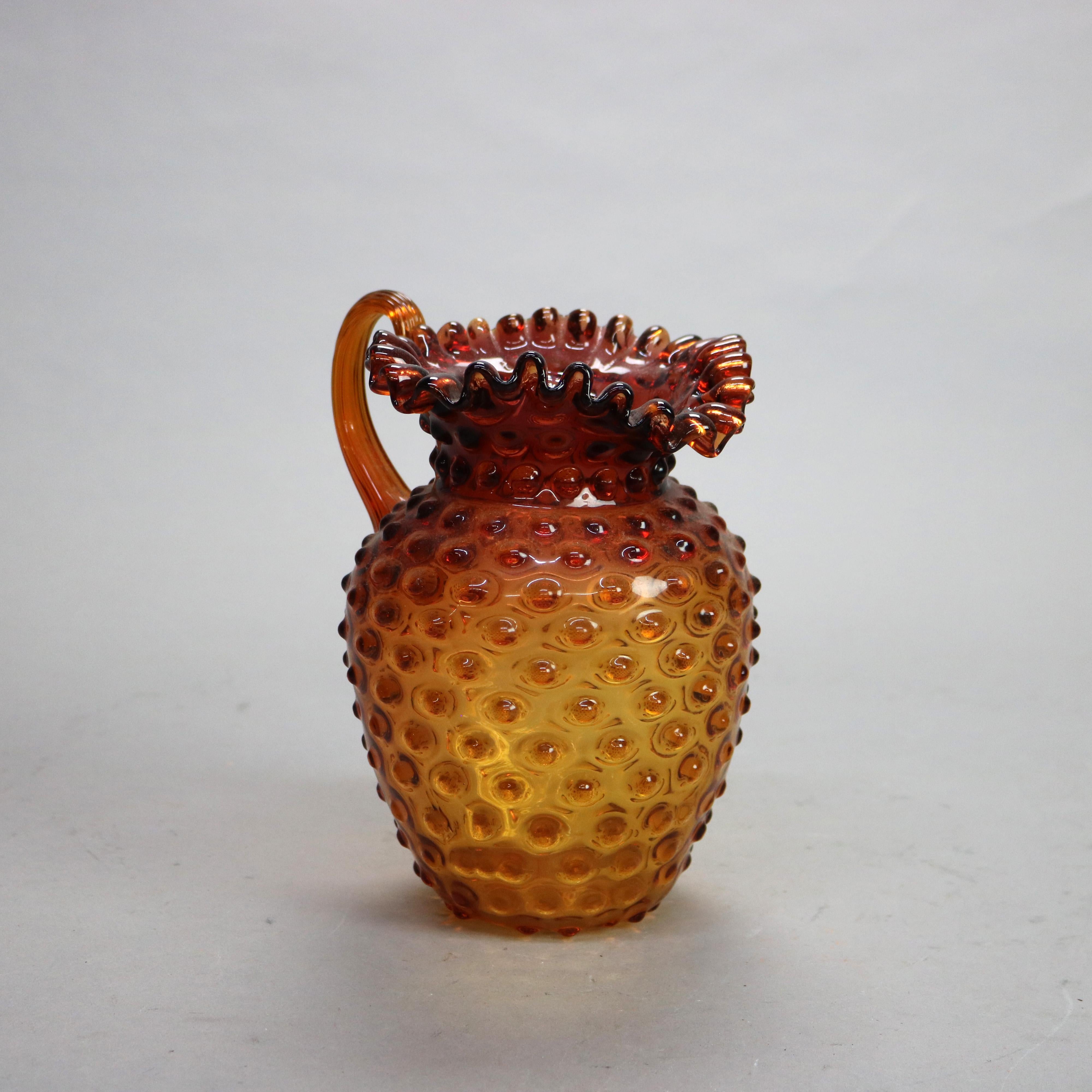 Antique Amberina Fluted Hobnail Art Glass Juice, Iced Tea or Water Pitcher C1890 In Good Condition For Sale In Big Flats, NY