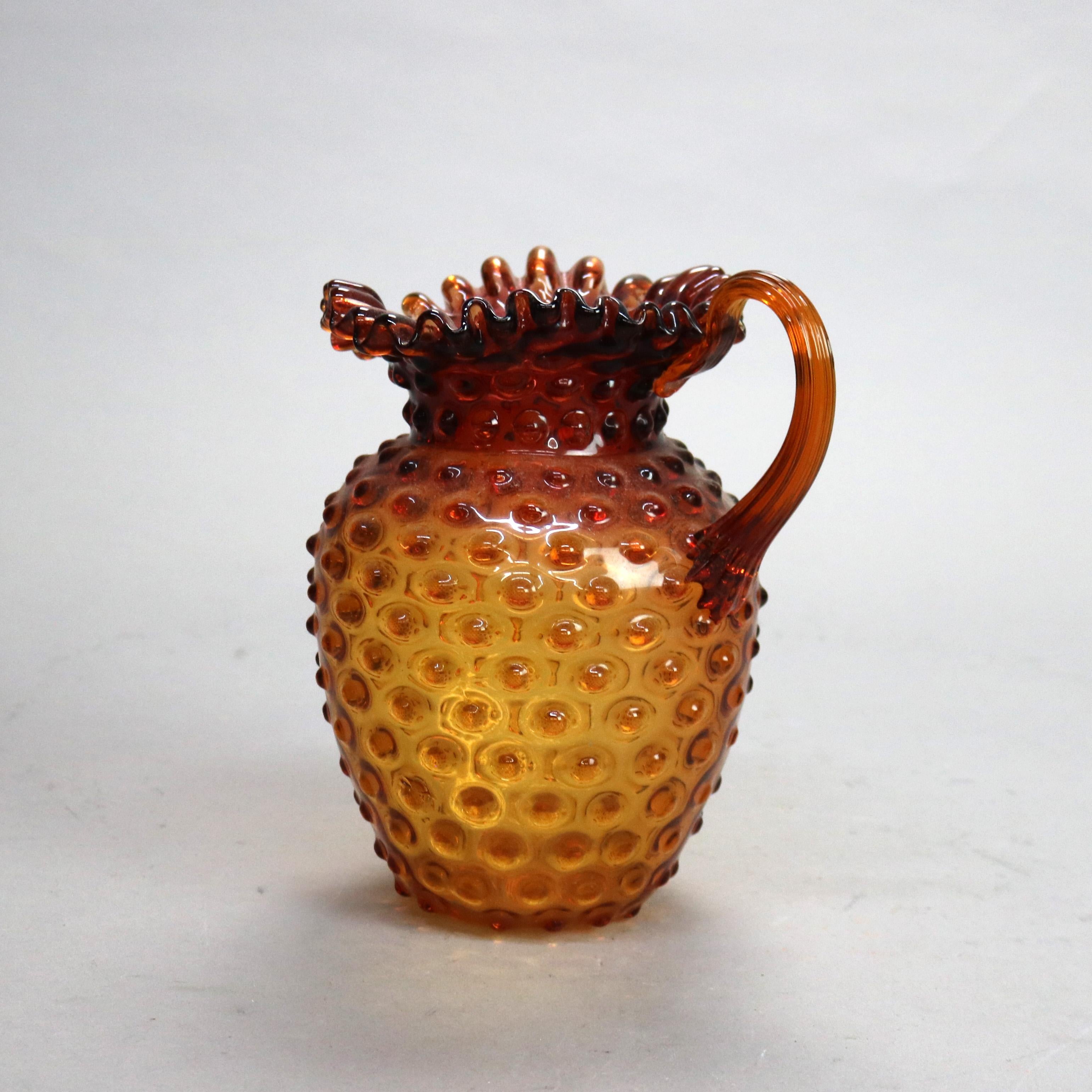 19th Century Antique Amberina Fluted Hobnail Art Glass Juice, Iced Tea or Water Pitcher C1890 For Sale
