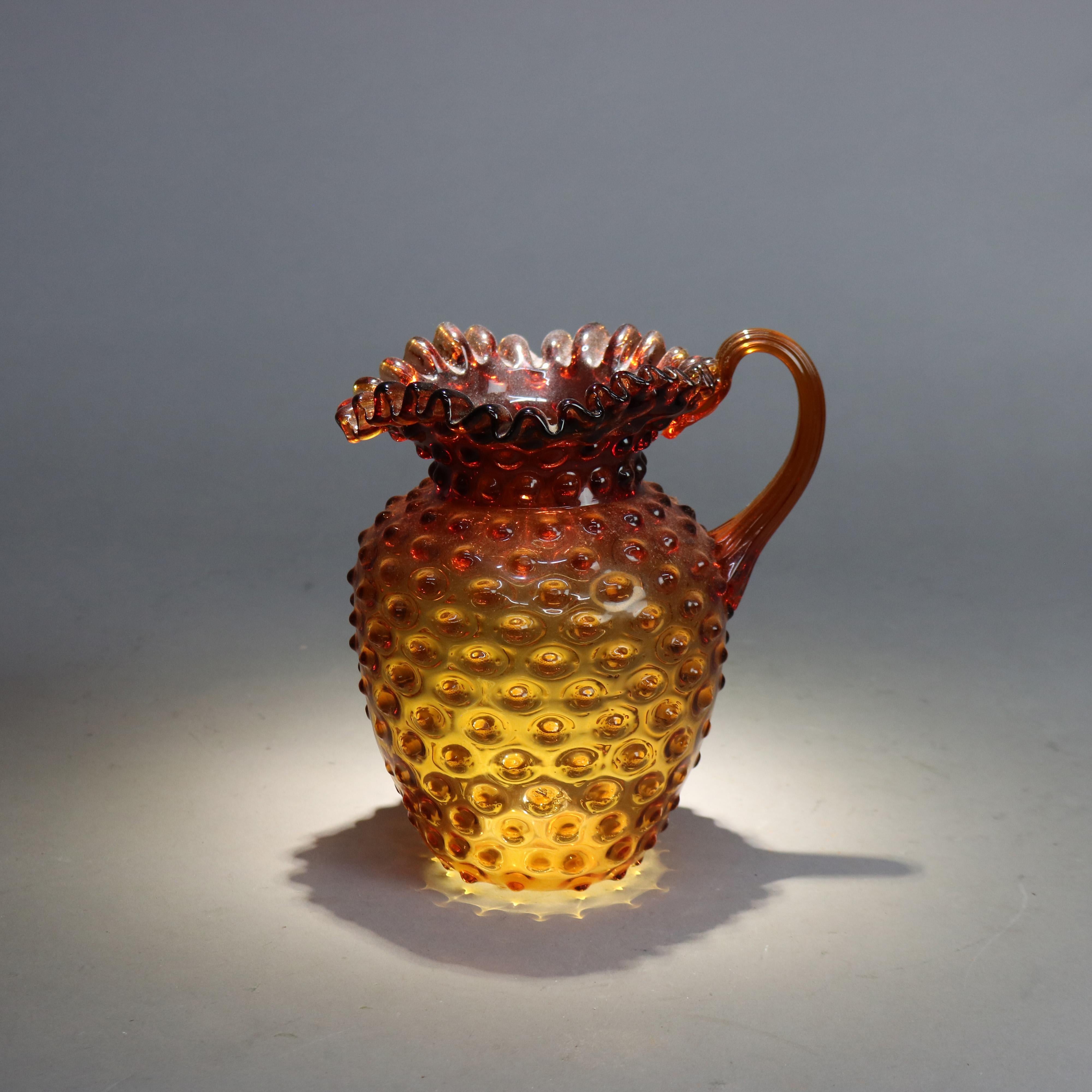Antique Amberina Fluted Hobnail Art Glass Juice, Iced Tea or Water Pitcher C1890 For Sale 3