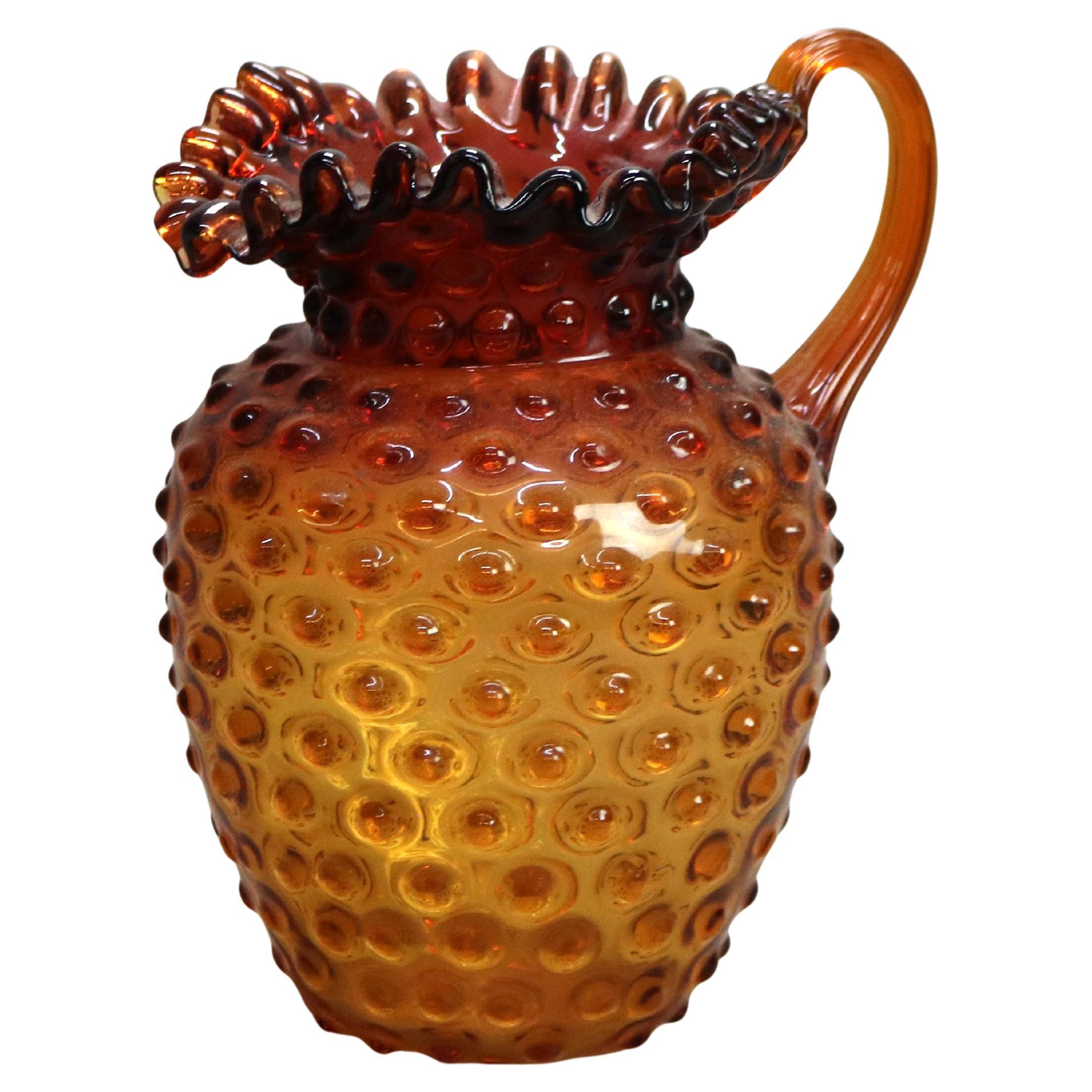 Antique Amberina Fluted Hobnail Art Glass Juice, Iced Tea or Water Pitcher C1890 For Sale