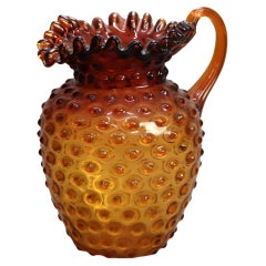 Antique Amberina Fluted Hobnail Art Glass Juice, Iced Tea or Water Pitcher C1890