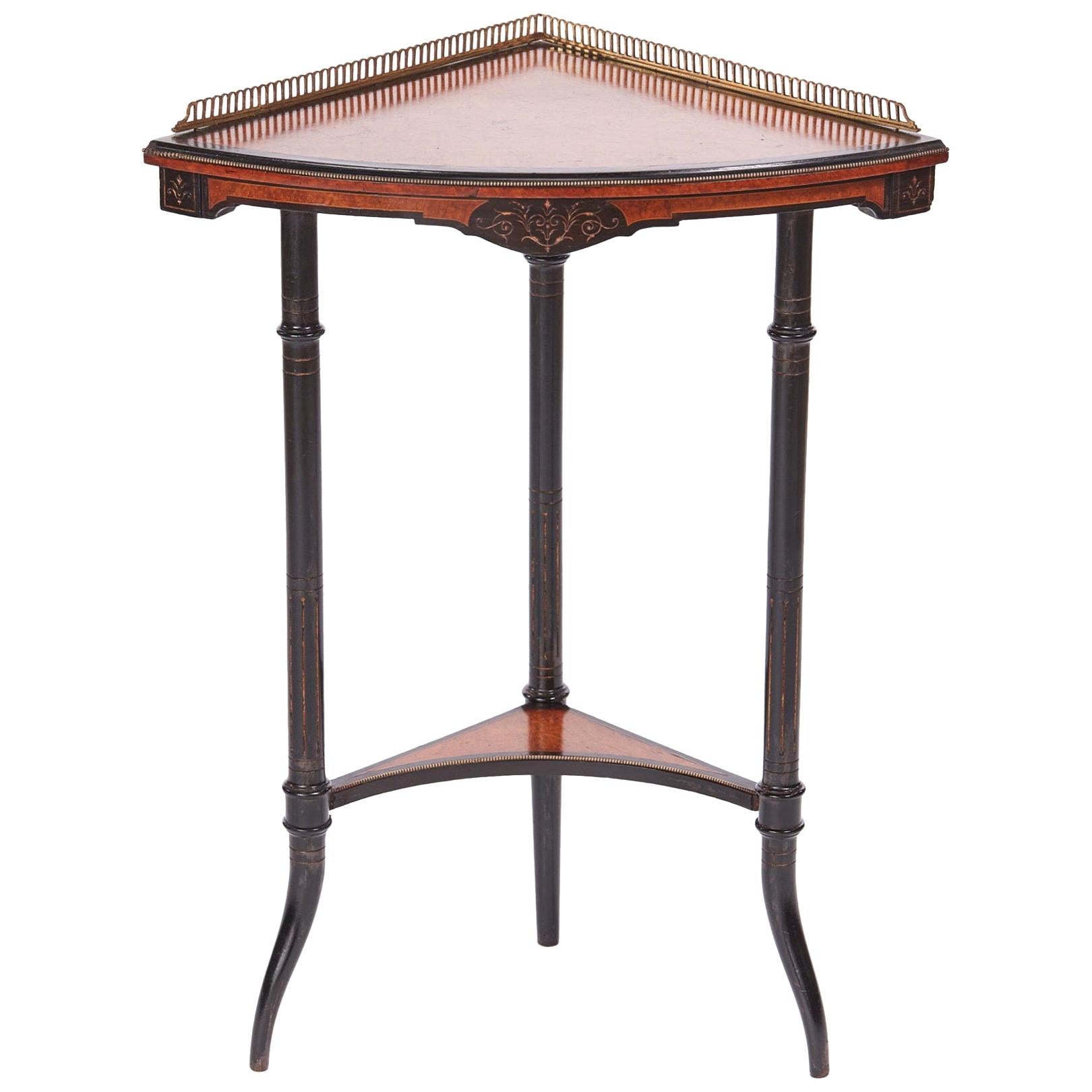 Antique Amboyna and Ebonized Corner Table, circa 1880