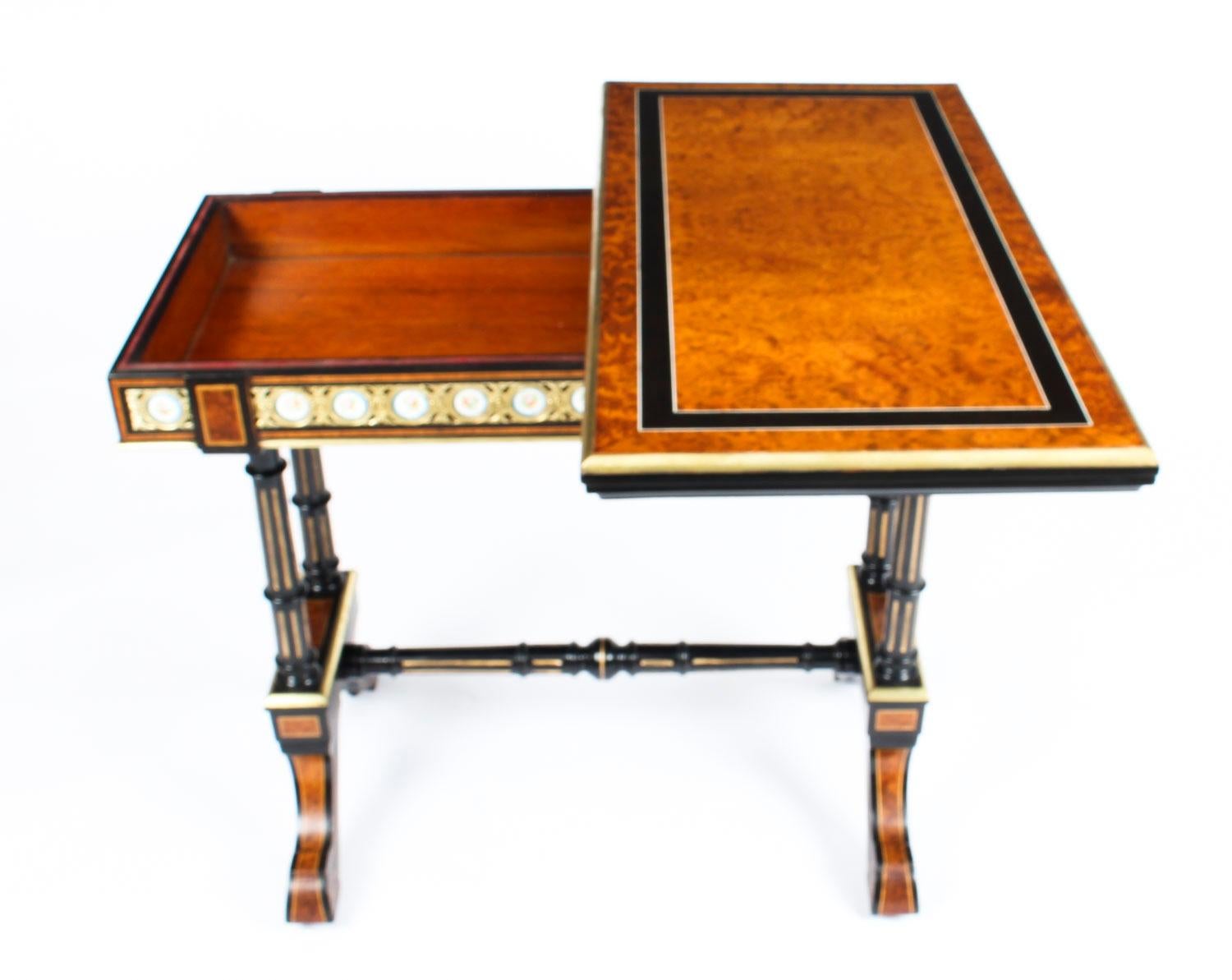 Antique Amboyna Card Table with Porcelain Plaques, 19th Century 5