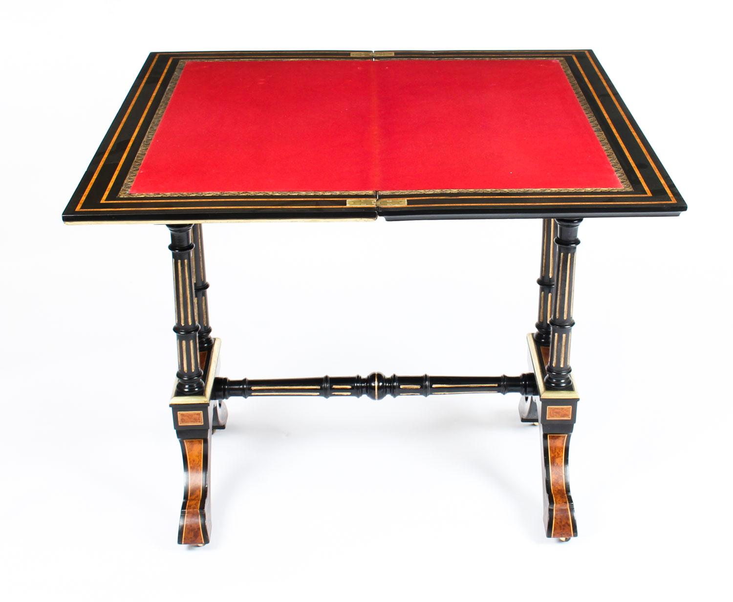 Antique Amboyna Card Table with Porcelain Plaques, 19th Century 7