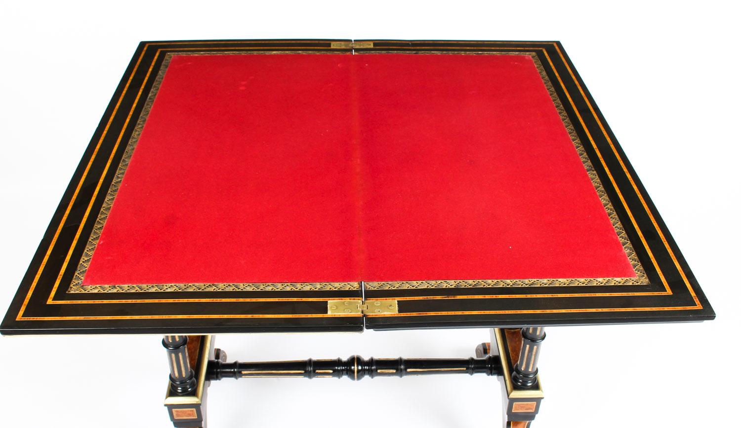 Antique Amboyna Card Table with Porcelain Plaques, 19th Century 8