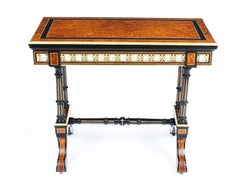 Antique Amboyna Card Table with Porcelain Plaques, 19th Century
