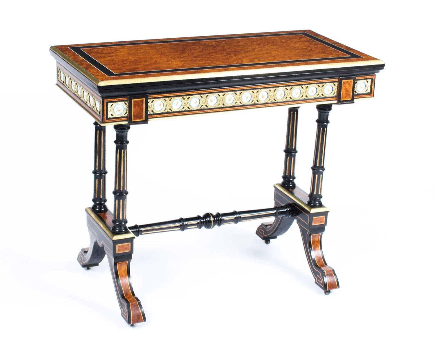 Antique Amboyna Card Table with Porcelain Plaques, 19th Century 14