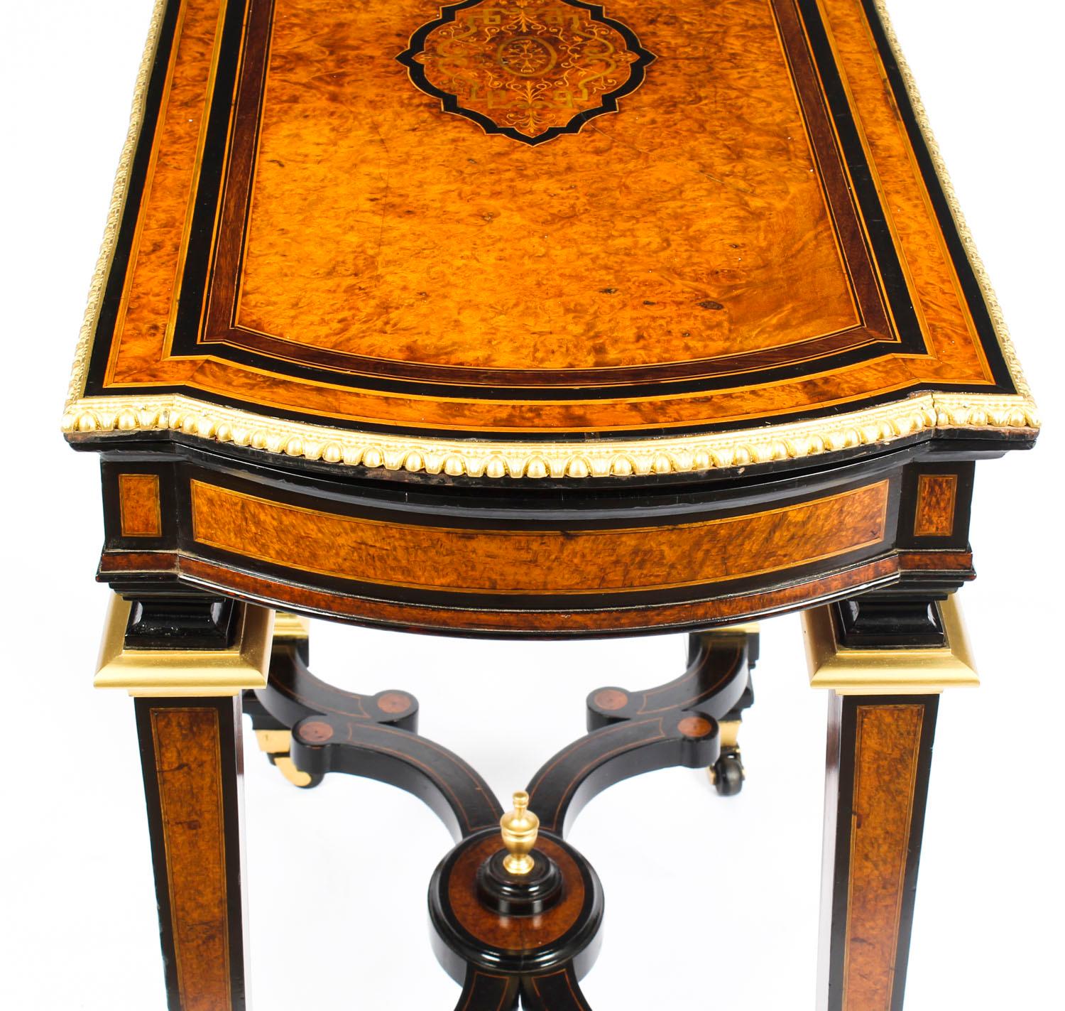 Antique Amboyna and Ebonized Card Table, 19th Century 4