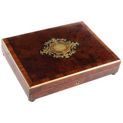 Antique Amboyna Tulipwood & Cut Bras Inlaid Games Box, 19th Century