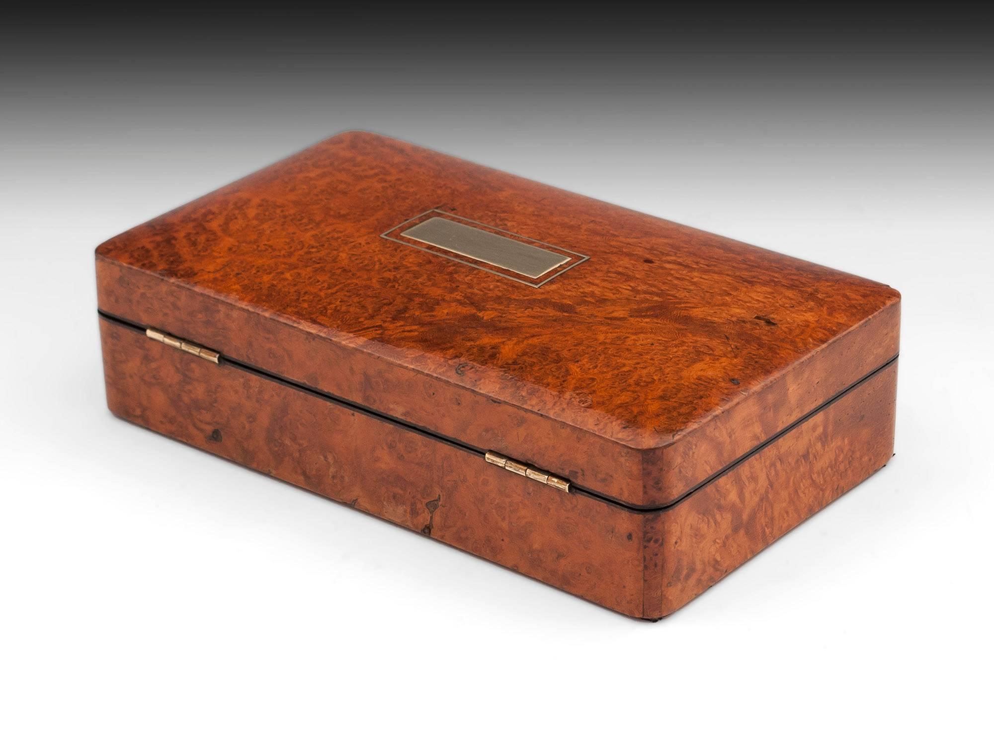 Antique Amboyna Velvet Lined Richard Wathew Jewelry Box, 19th Century In Good Condition In Northampton, United Kingdom