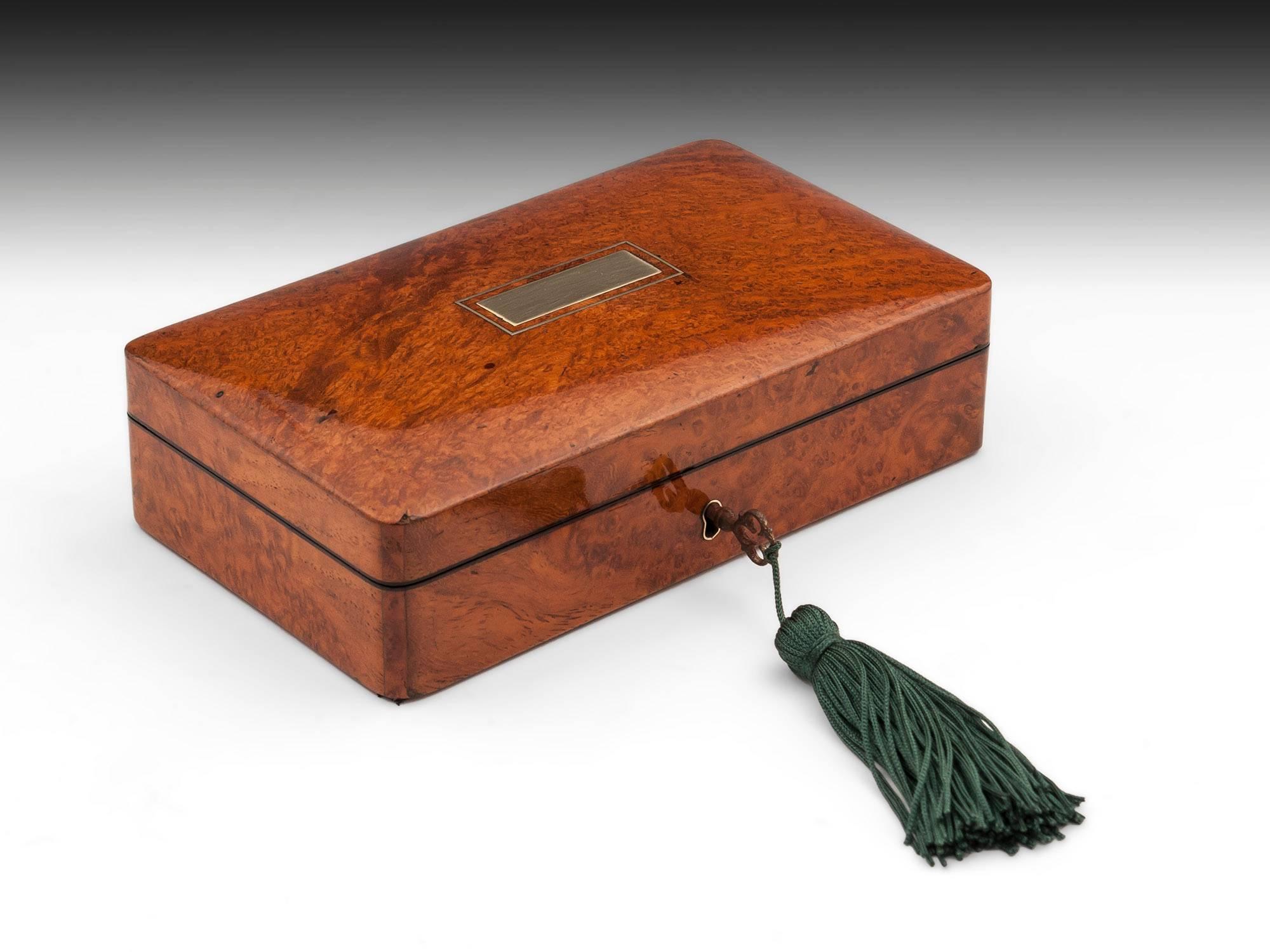 Antique Amboyna Velvet Lined Richard Wathew Jewelry Box, 19th Century 2