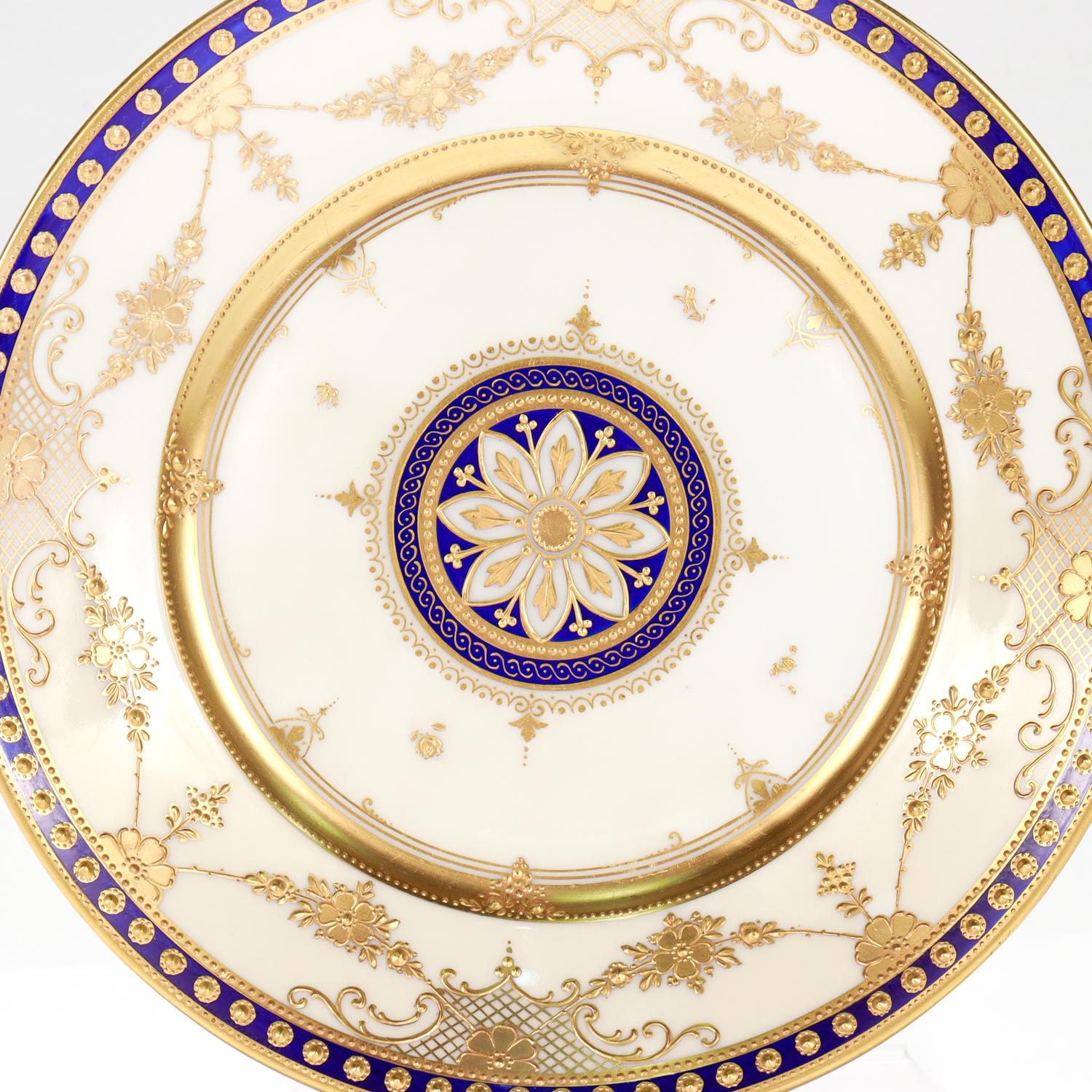 Pequeño armario antiguo de porcelana de Dresden Ambrosius Lamm dorado y con esmalte azul cobalto Alemán en venta