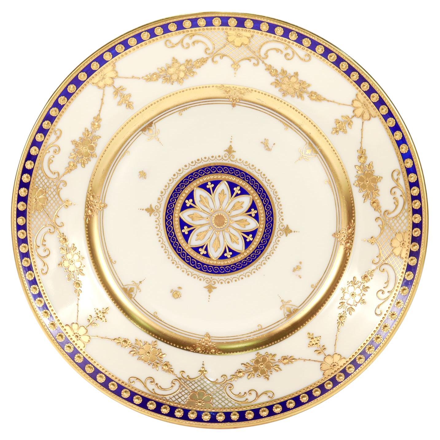 Pequeño armario antiguo de porcelana de Dresden Ambrosius Lamm dorado y con esmalte azul cobalto