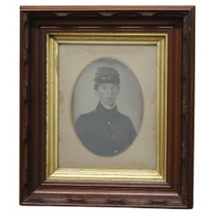 Antique Ambrotype Photograph of a Young Civil War Soldier in Carved Frame C1865