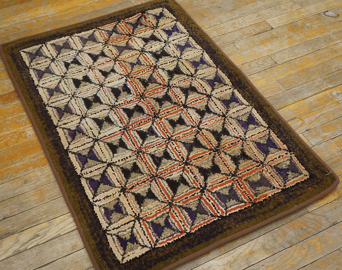 Antique Amercian Hooked rug, Size: 2' 4'' x 3' 4''.