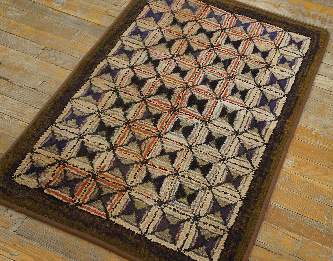 Hand-Woven Antique Amercian Hooked Rug 2' 4''x 3' 4''  For Sale