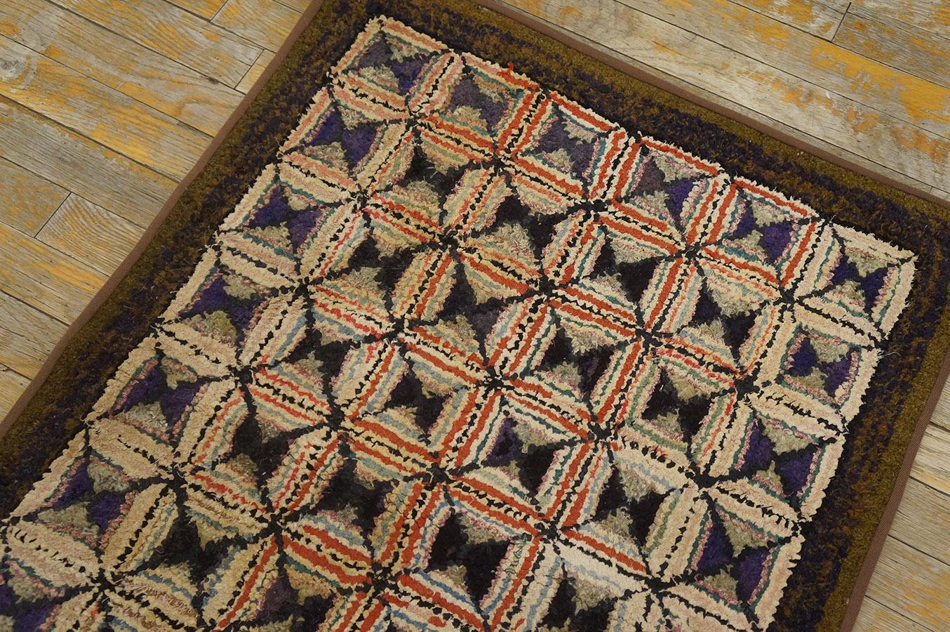 Early 20th Century Antique Amercian Hooked Rug 2' 4''x 3' 4''  For Sale