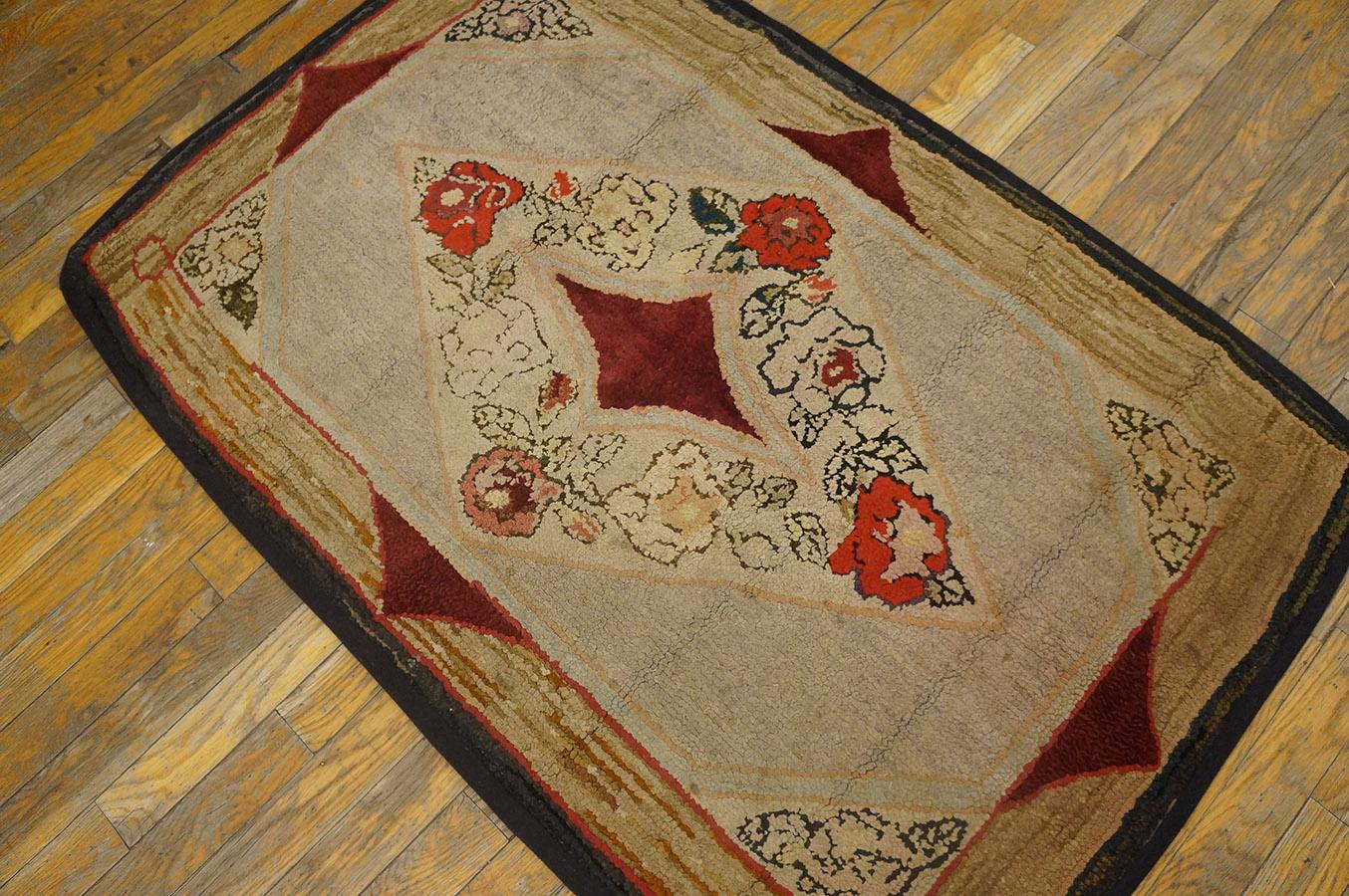 Wool Antique Amercian Hooked Rug For Sale