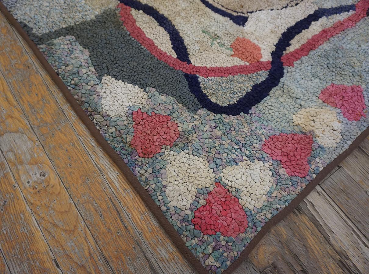 Wool Early 20th Century American Hooked Rug ( 2'9