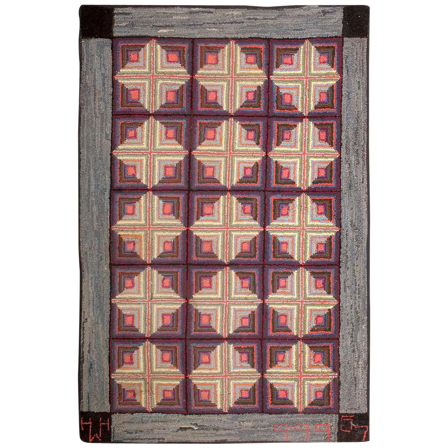 Antique Amercian Hooked Rug 3' 3" x 4' 10" For Sale