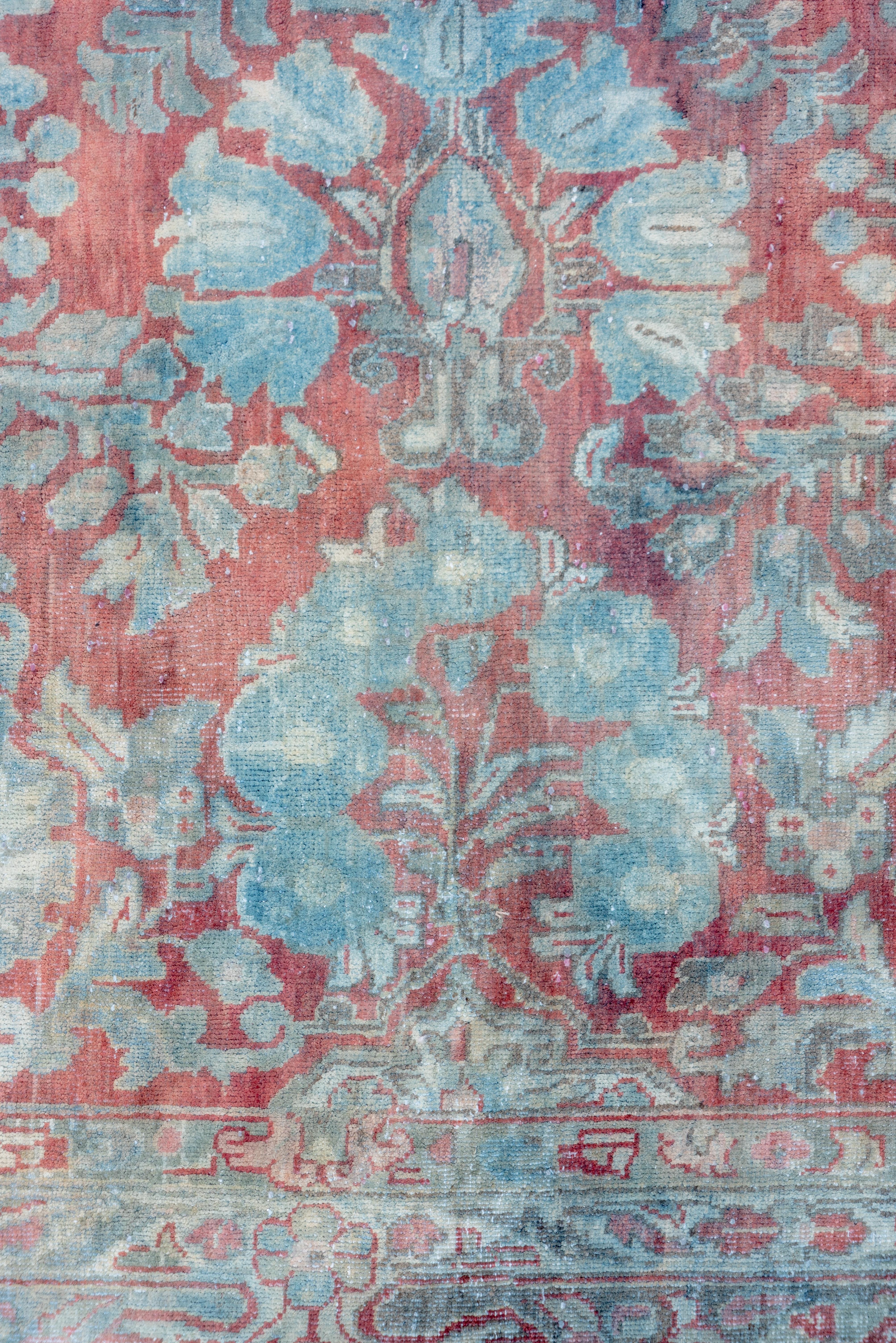 Hand-Knotted Antique America Sarouk Carpet, Pink Red and Blue Accents For Sale