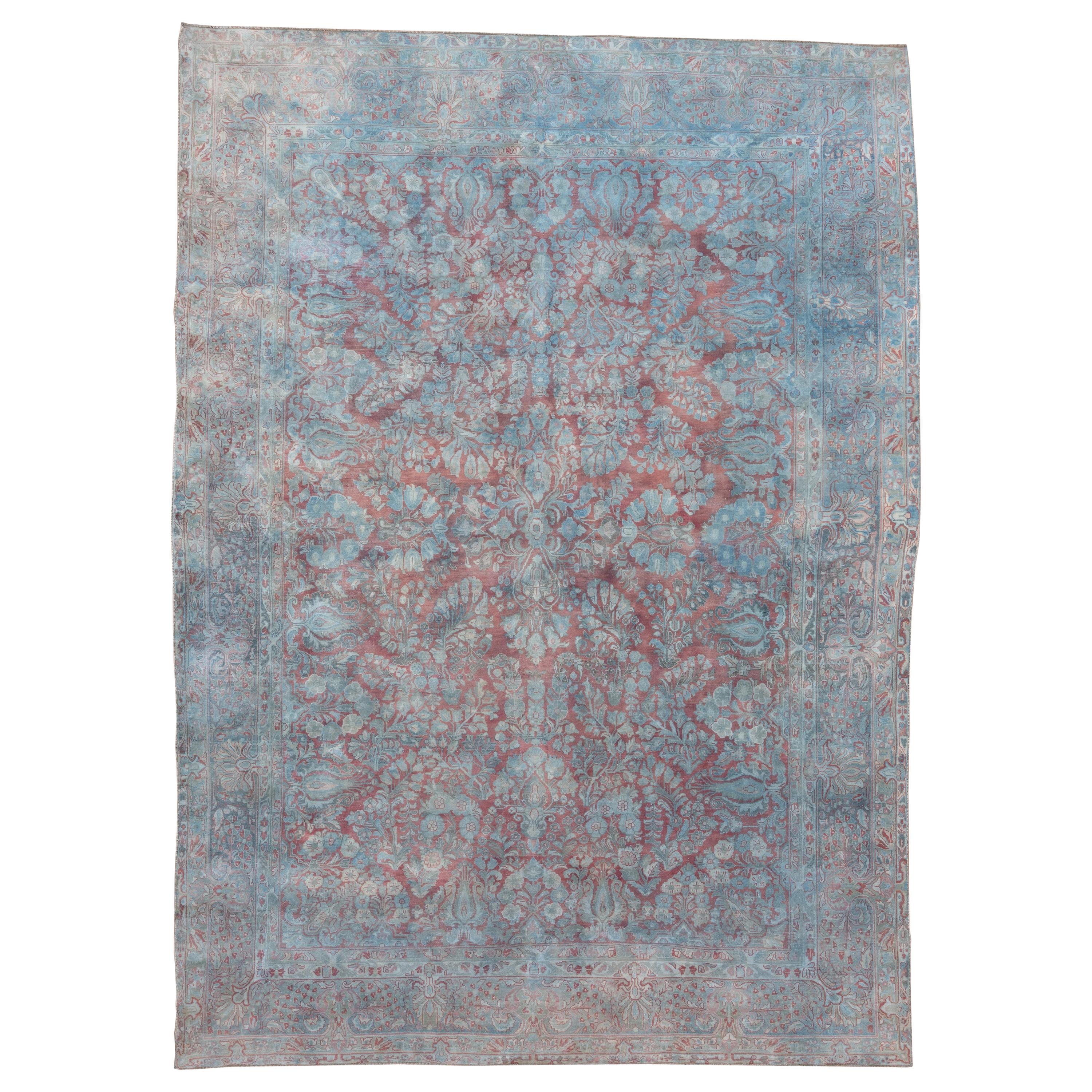 Antique America Sarouk Carpet, Pink Red and Blue Accents For Sale