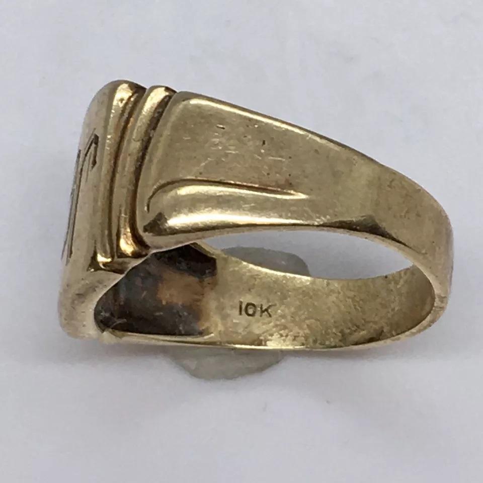 Art Deco Antique American 10K GOLD SIgnet RIng 5.6 Gram Size 11 Engraved JGH For Sale