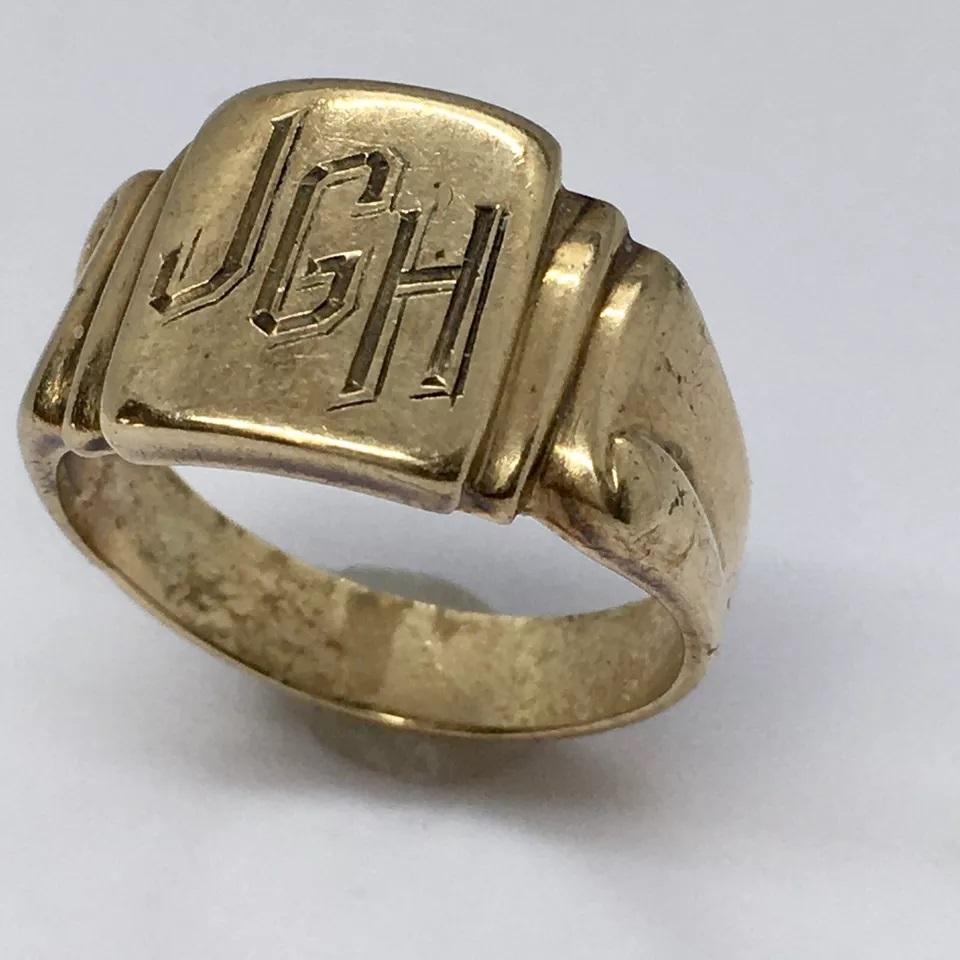 Antique American 10K GOLD SIgnet RIng 5.6 Gram Size 11 Engraved JGH For Sale 1