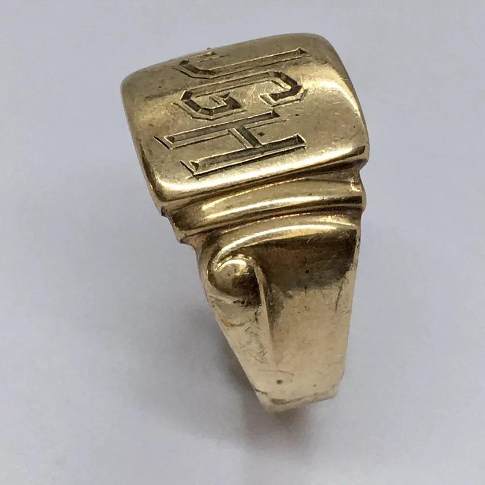 Antique American 10K GOLD SIgnet RIng 5.6 Gram Size 11 Engraved JGH For Sale 2