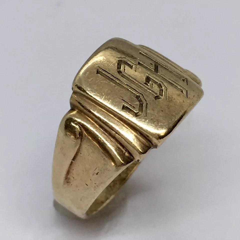 Antique American 10K GOLD SIgnet RIng 5.6 Gram Size 11 Engraved JGH For Sale 3