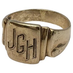 Antiker amerikanischer 10K GOLD SIgnet RIng 5.6 Gramm Größe 11 gravierter JGH