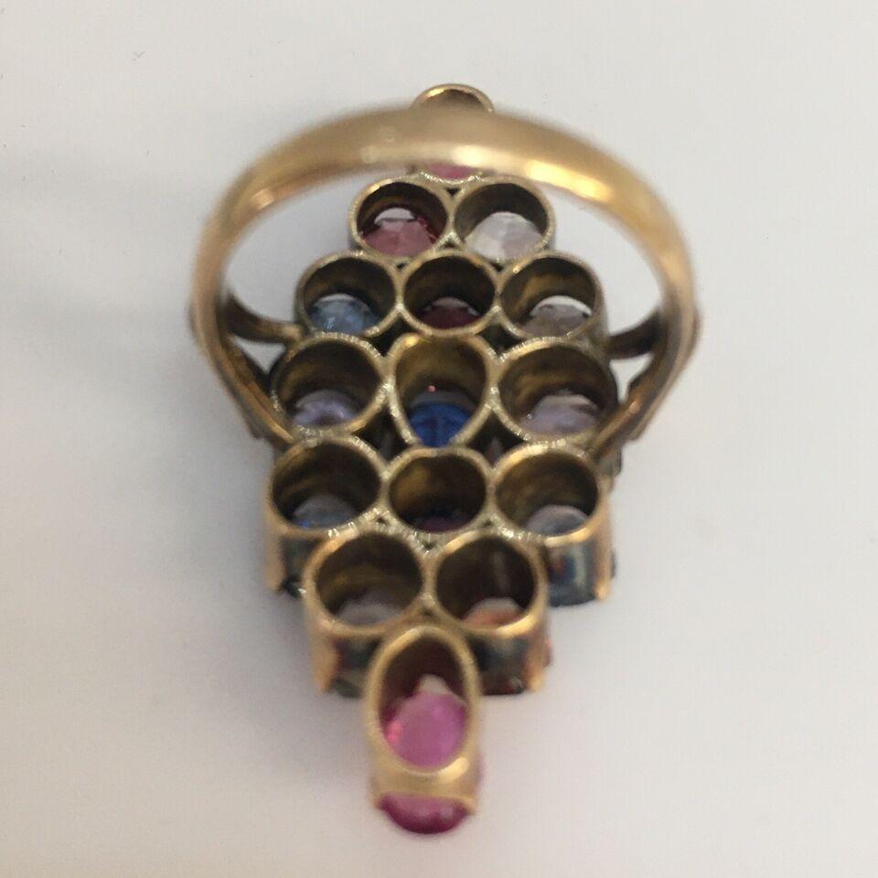  Antiker amerikanischer 14k Gold Edwardian 1900er Jahre Mehrfarbiger natürlicher Saphir Ring im Zustand „Gut“ im Angebot in Santa Monica, CA