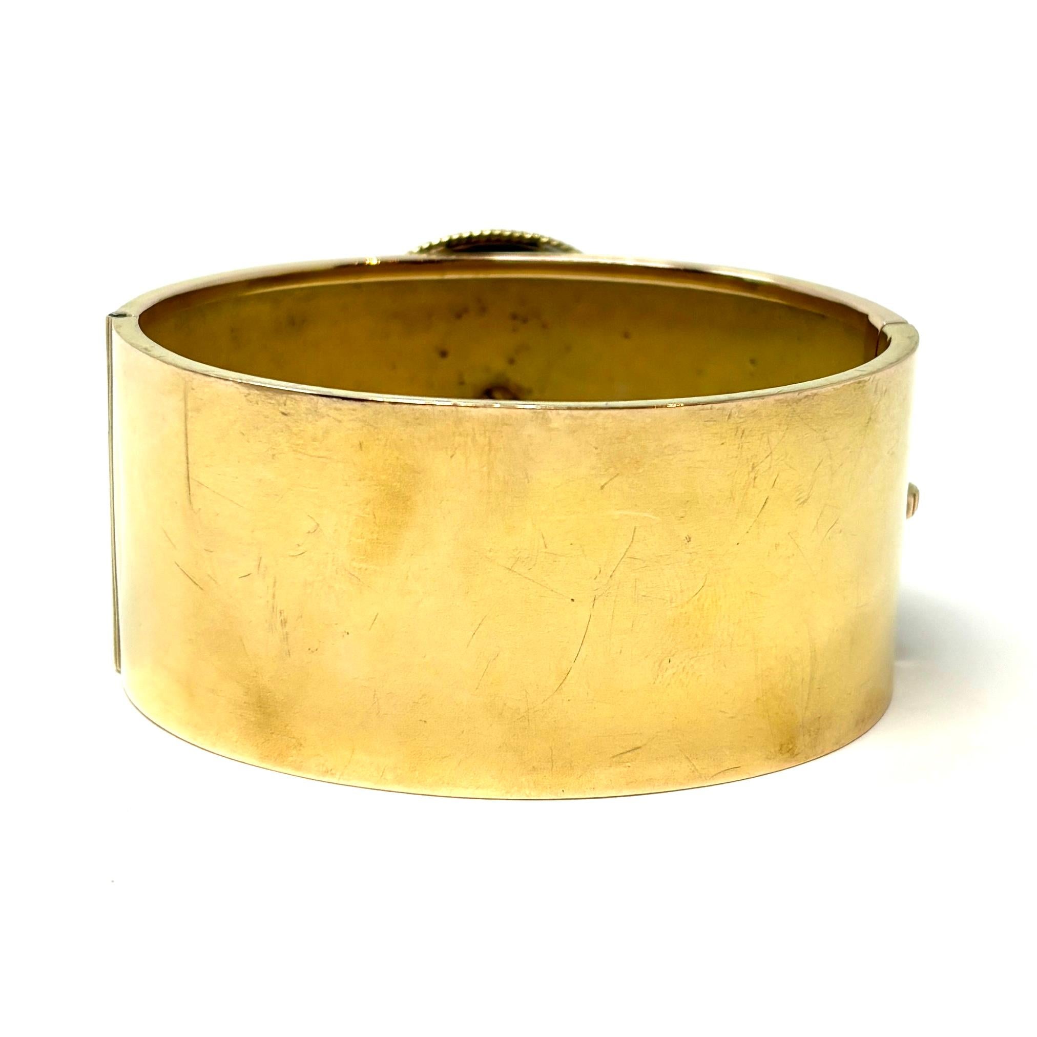 Antique American 14K Gold Enamel, Pearl and Diamond Bangle For Sale 2