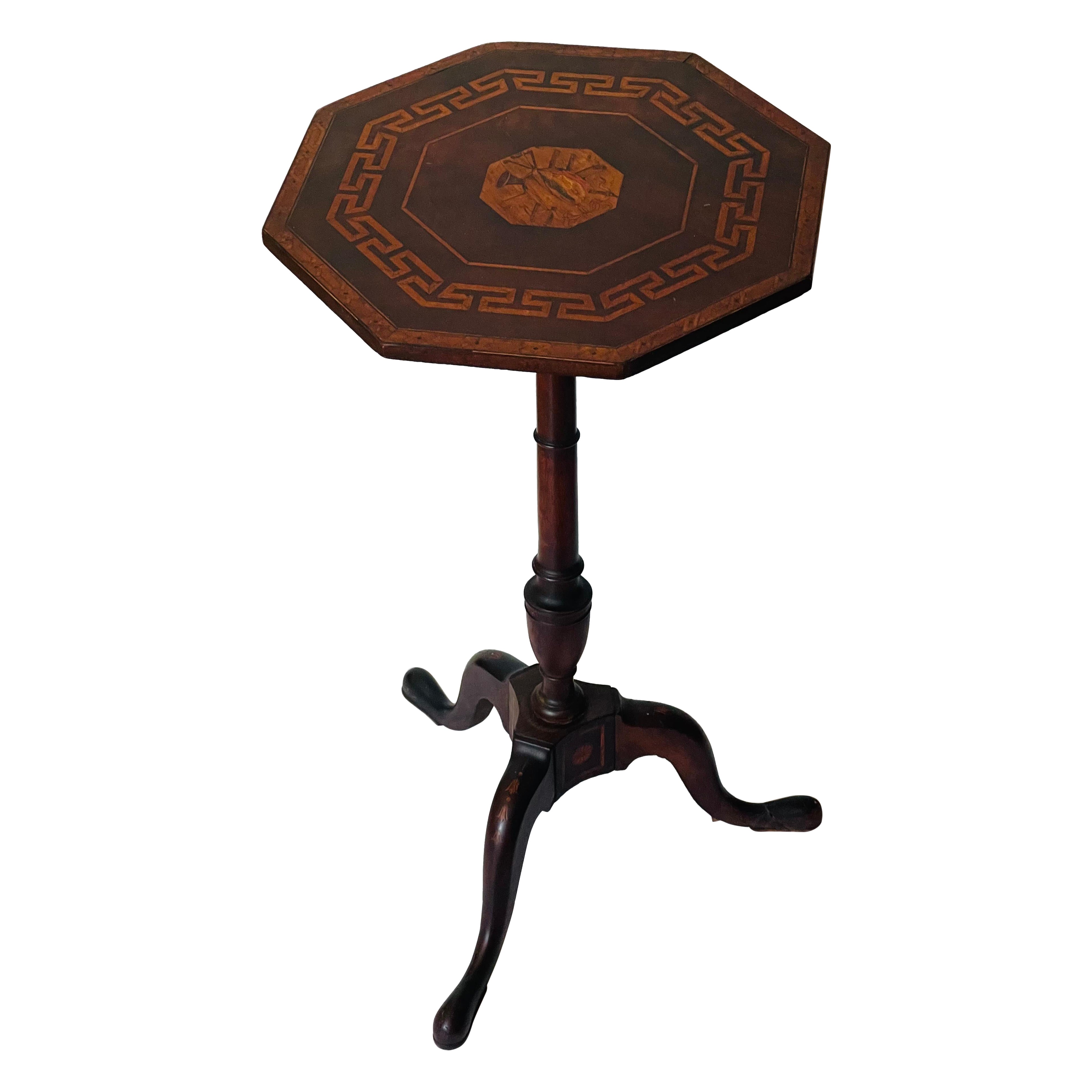 Antique American 1800 Candlestick Tilt Top Table with Inlay For Sale