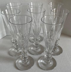 Antique American 1850 Blown Flint Glass Champagne Flutes, Set of 8