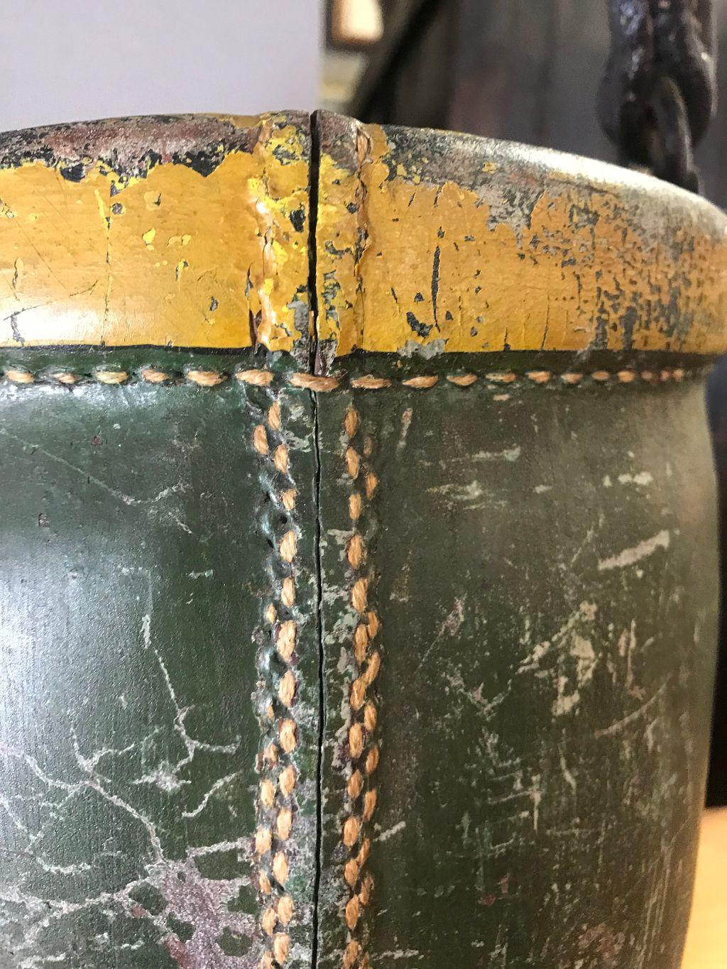 Antique American 1855 Painted Leather Fire Bucket for R.C. Manning 7