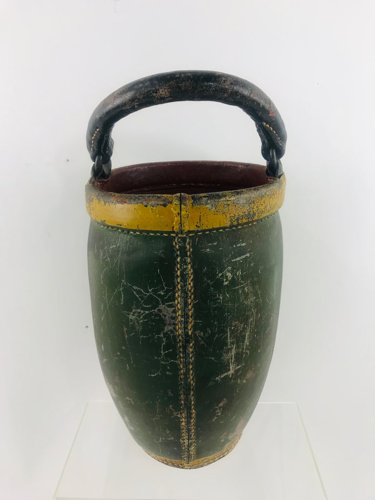 Antique American 1855 Painted Leather Fire Bucket for R.C. Manning at