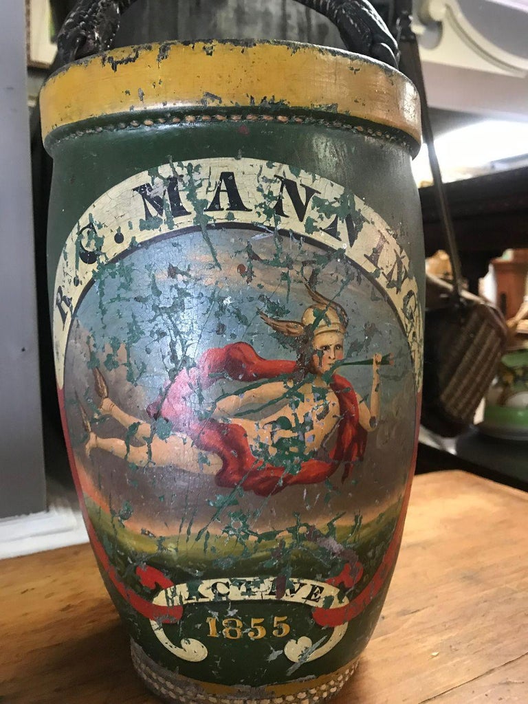 Antique American 1855 Painted Leather Fire Bucket for R.C. Manning at 1stDibs