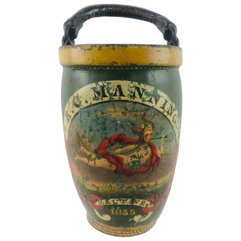 Antique American 1855 Painted Leather Fire Bucket for R.C. Manning at
