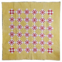 Antique American 1880's "Lone Star" Yellow Handmade Patchwork Quilt