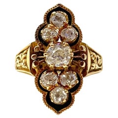 Antiker amerikanischer Ring aus 18 Karat Gold mit Diamanten und Emaille, um 1860-1880