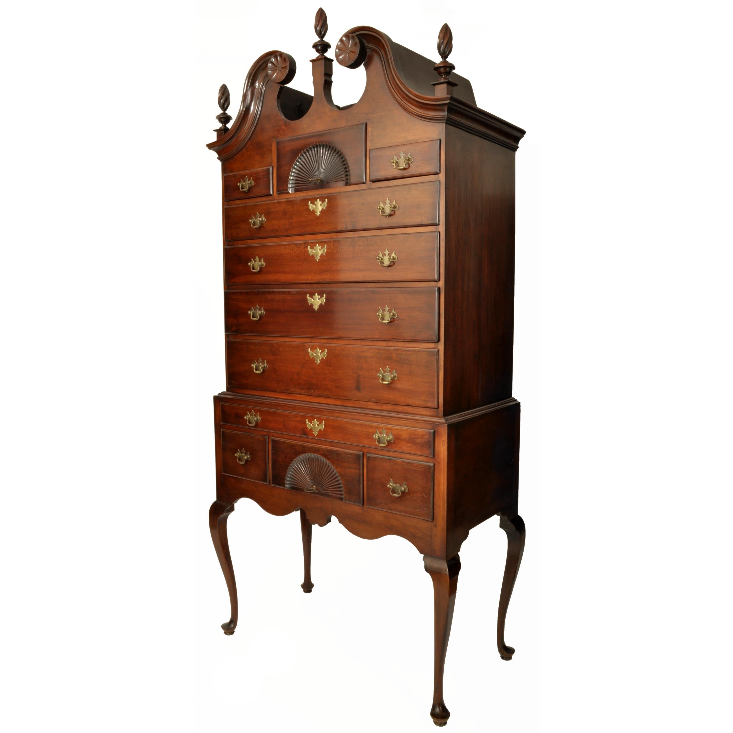 Chippendale Antique American 18th Century Mahogany Highboy Chest on Stand Massachusetts 1760